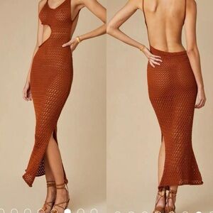 SAVANNAH MORROW Tiva Cut-Out Crochet Knit Maxi Dress Size XL NWT